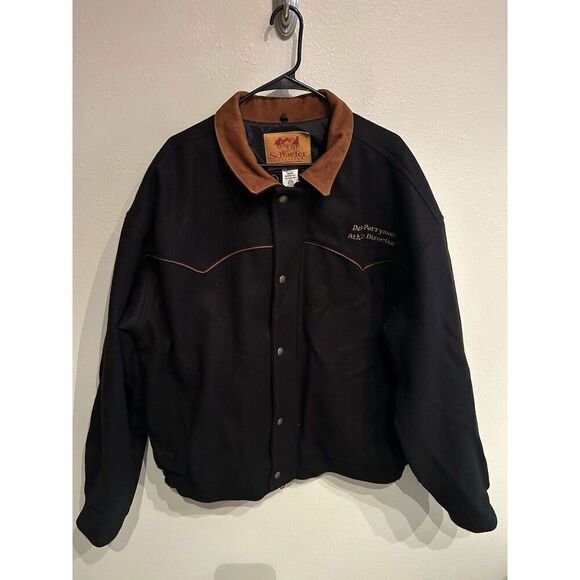 Schaefer Outfitter Mens XXL Wool Jacket Zip Up Snap Button Black Embroidery - Picture 1 of 8